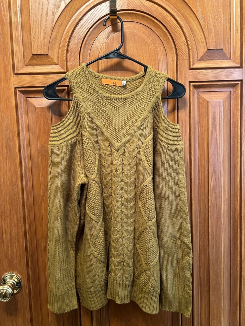 One A Olive Green Cable Knit Cold-Shoulder Sweater